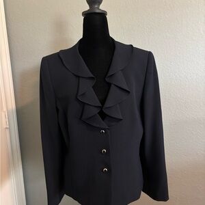 Black Tailored Blazer with Ruffle Detail